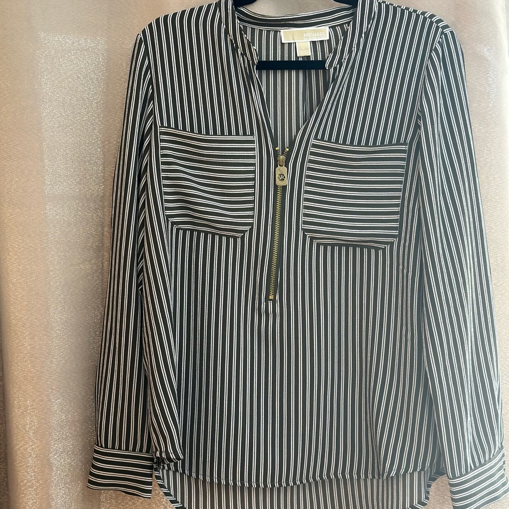 NWOT MK Zipper Front, Striped Blouse